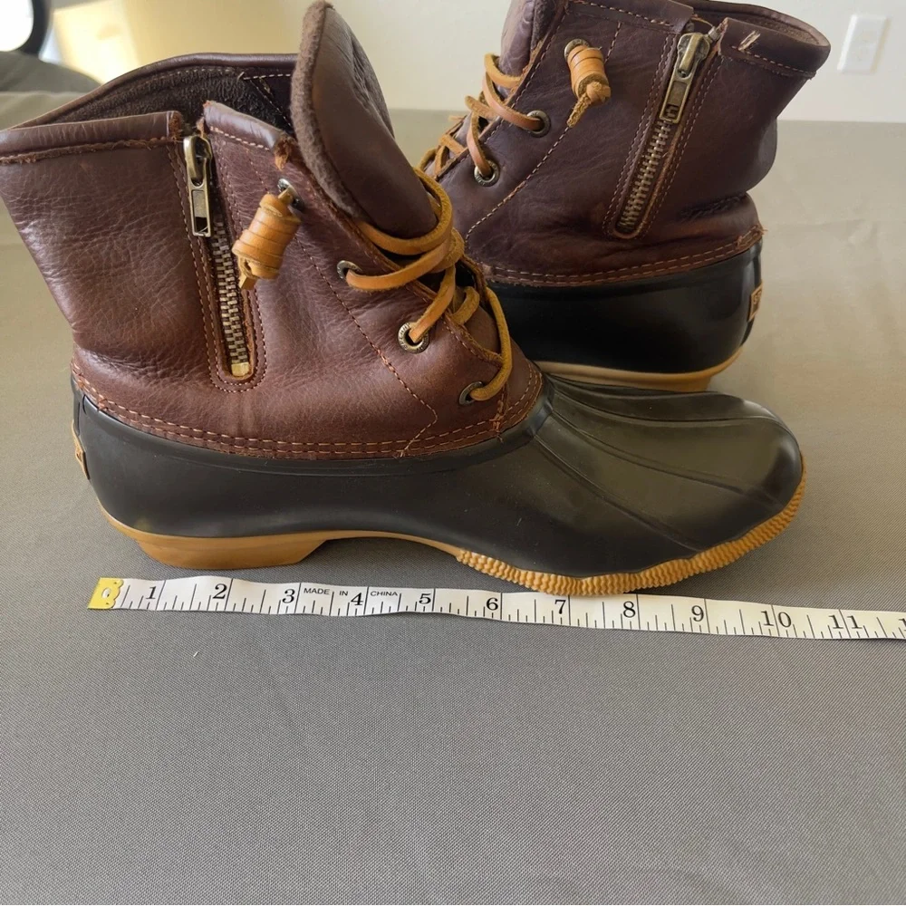 Sperry Saltwater Duck Boots | Brown Leather & Rubber Waterproof Boots Size 9 - Picture 7 of 7